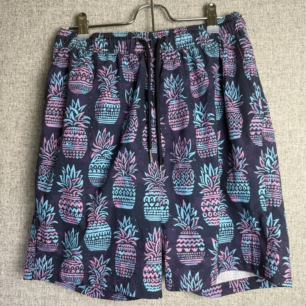 Goodfellow Swim Trunks Purple Blue Pineapple Print Lined Bathing Suit‎ 7